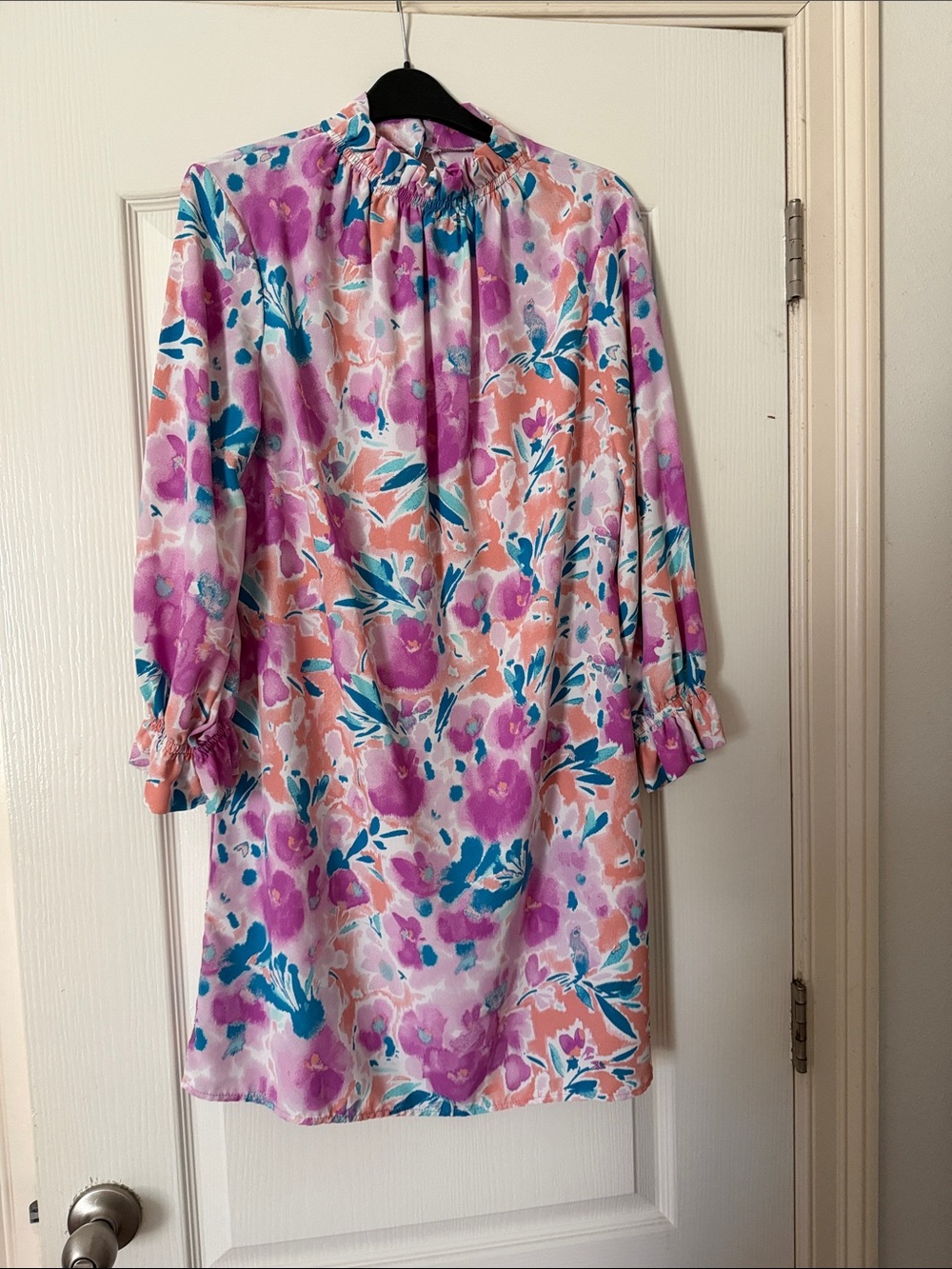 Floral Pink & Teal Long-Sleeve Shift Dress